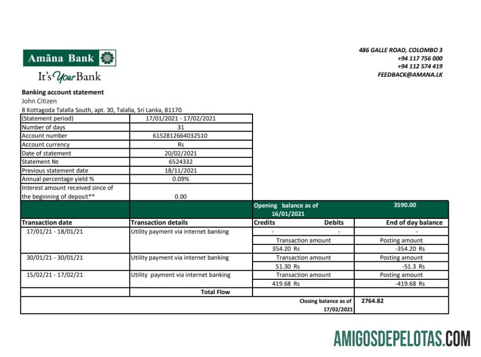 Exemplo de PDF do Excel do Banco Amana do Sri Lanka